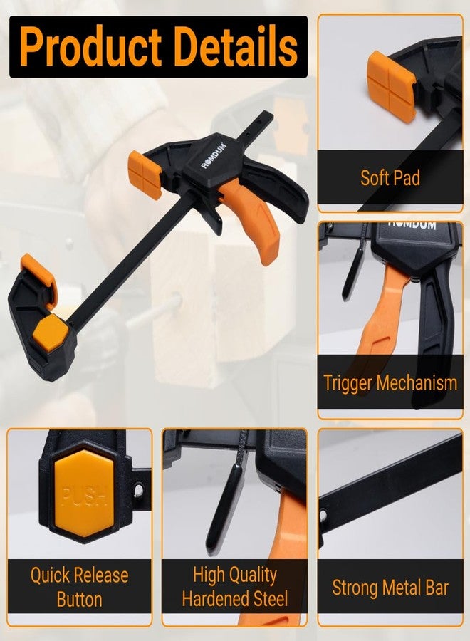 Homdum 12 inch Quick Grip Bar clamp for woodworking One-Handed Release F type Ratchet clamp wood working size 300 x 63 mm with Durable Nylon Handle & scratch proof rubber grip Pack of 2pc - Image 3